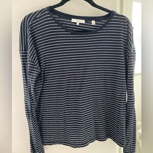 Small blue and white striped Vince long sleeve tee.